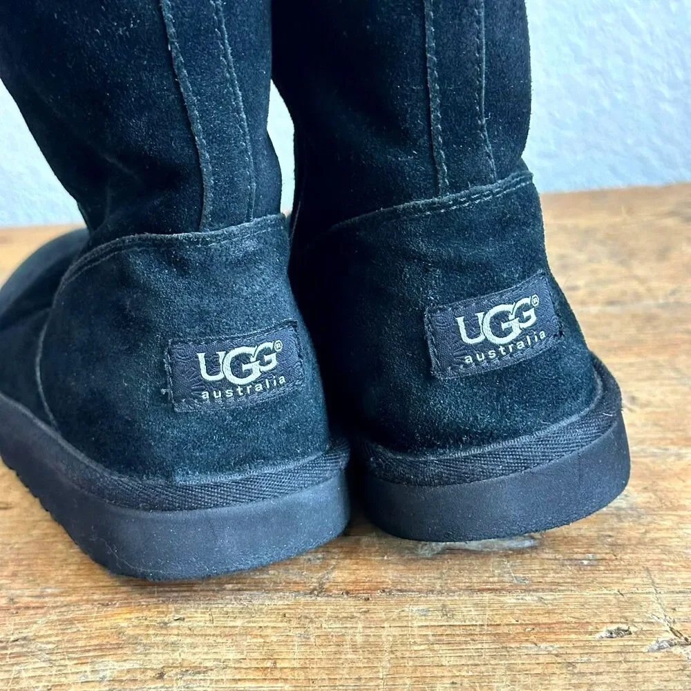 UGG Australia Boots Lil Sunshine II Kids Girls Sz 2 Fur Lined Black Suede Zip Up